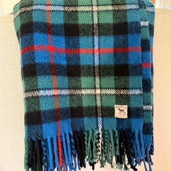 Hilltop 100% Wool Tartan Throw Blanket Made in Scotland Blue Green Plaid Fringe - Picture 4 of 5